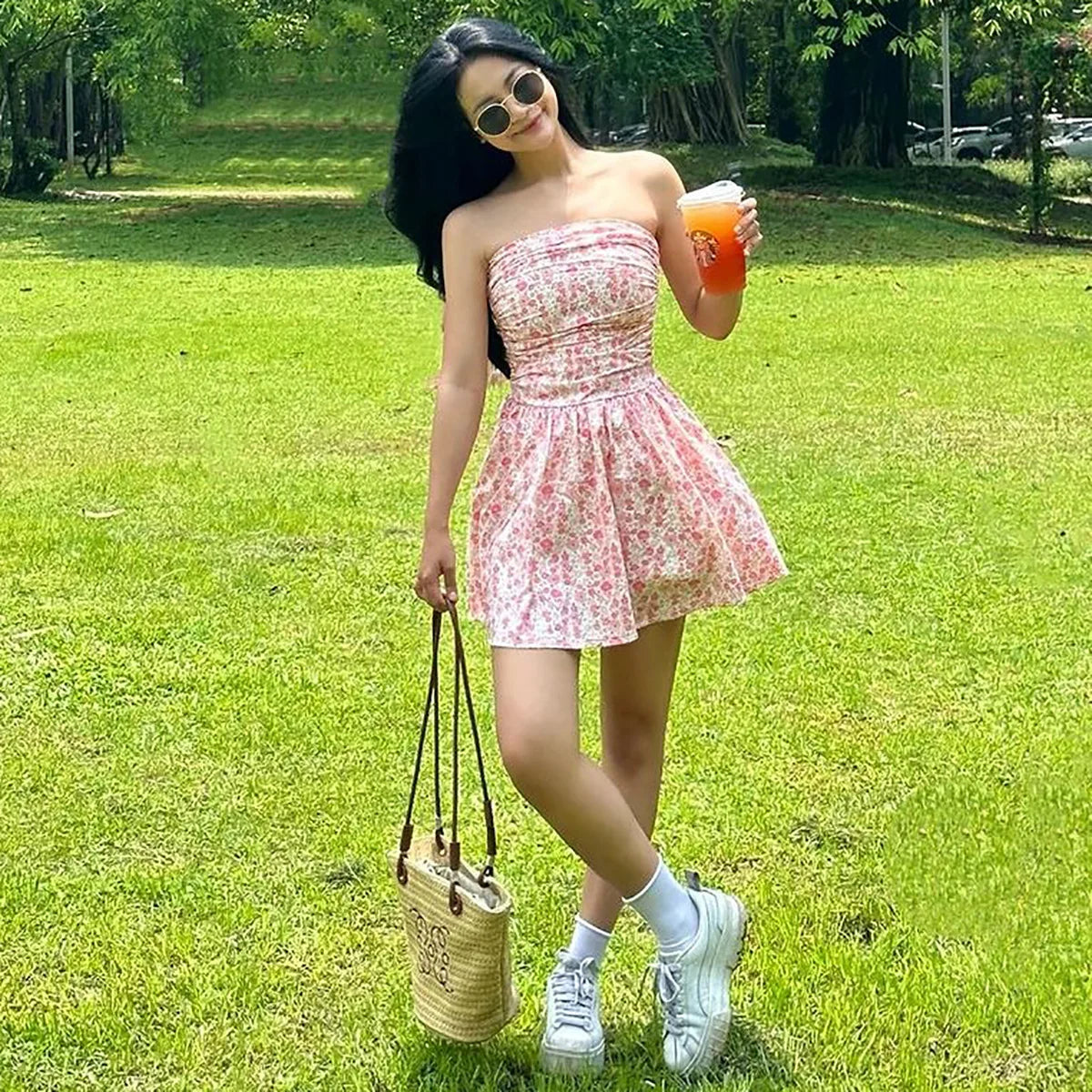 Floral Printed Tube Mini Dress