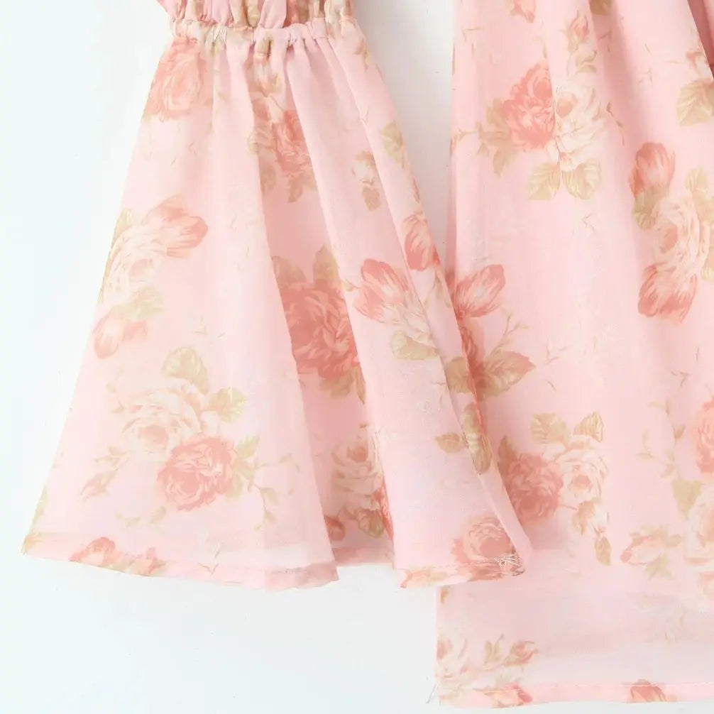 Floral Print Long Puff Sleeve Square Collar Mini Dress