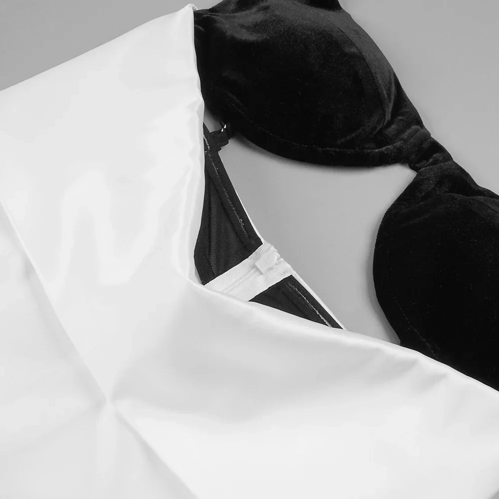 Two Tone Patchwork Cut Out Satin Maxi Dress