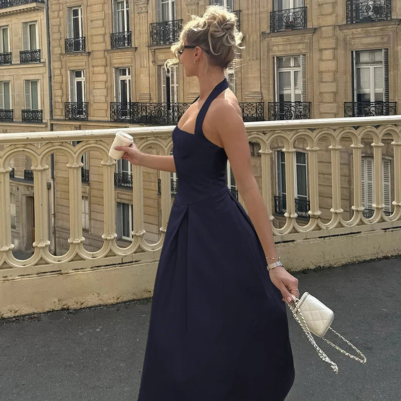 Solid Halter Midi Dress