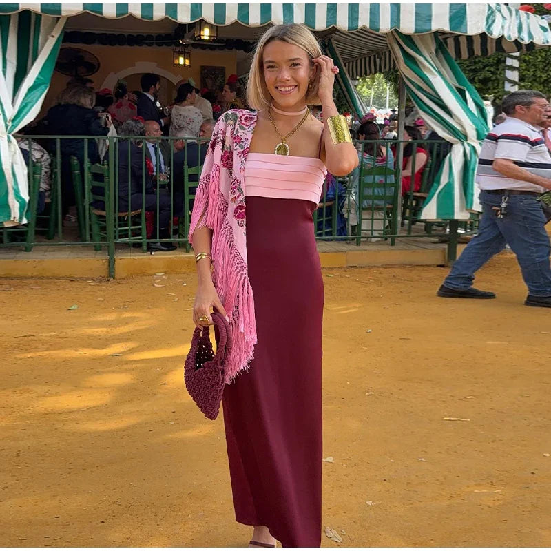 Two Tone Contrasting Maxi Dress