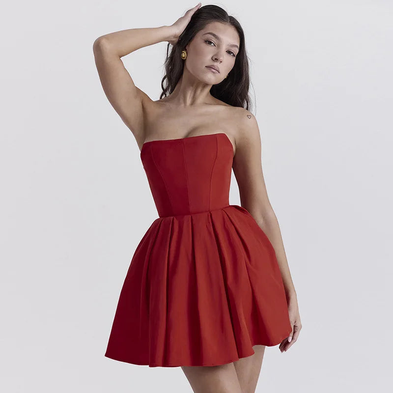 Strapless Corset Flare Mini Dress