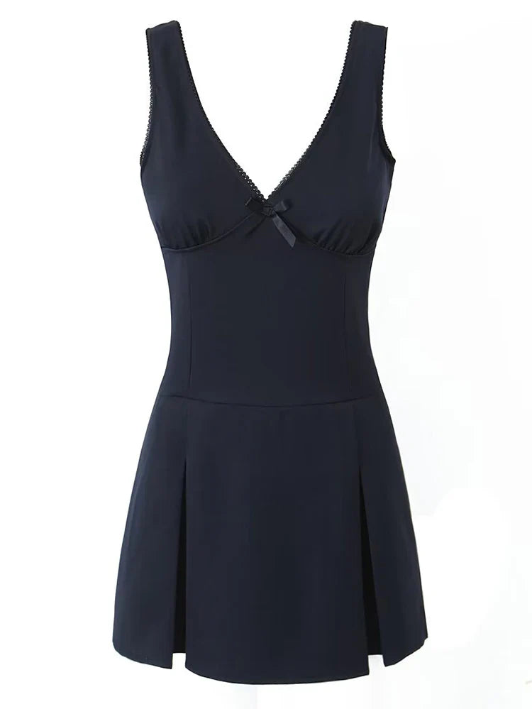 Navy Blue V-neck Mini Dress