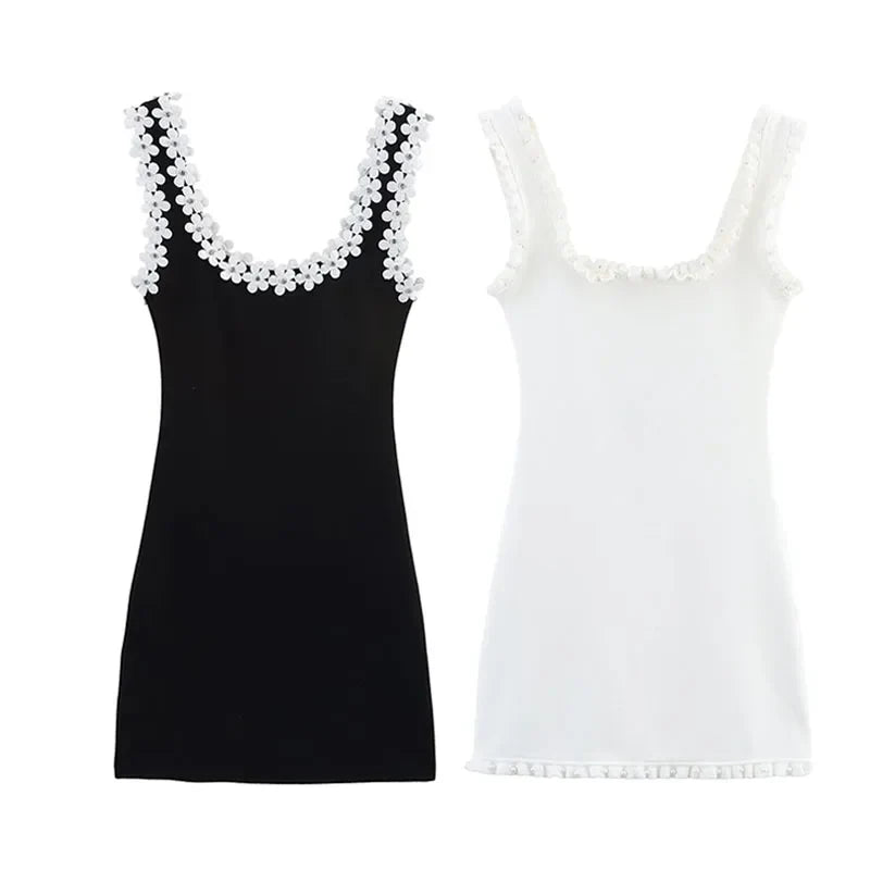 Mini Dress with Floral Strap Details