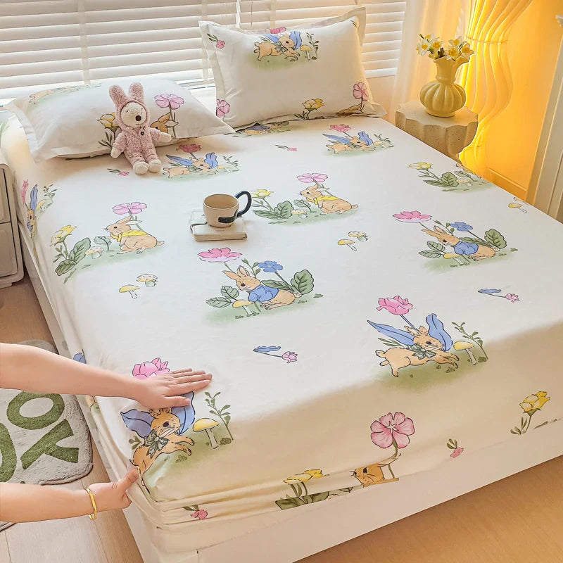 Purple Flower Bed Sheets Single/Queen/King Size Fitted Bed Sheet with Elastic Band drap de lit High Quality Mattress Cover 180