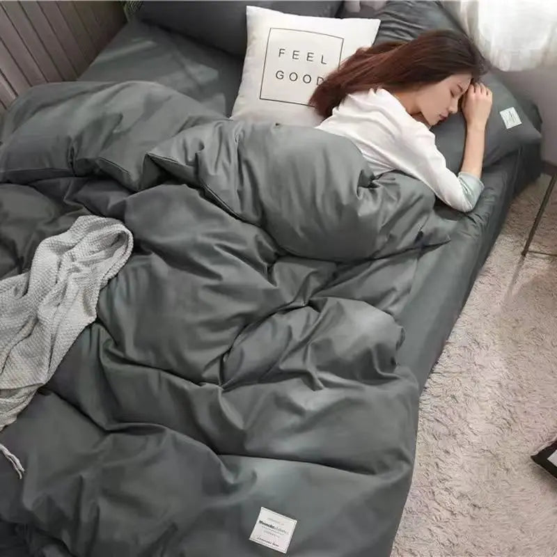 Ins Style Comfortable Bedding Set And Adult Sheets, Solid Color Skin Friendly Down Duvet Cover Set No Filling