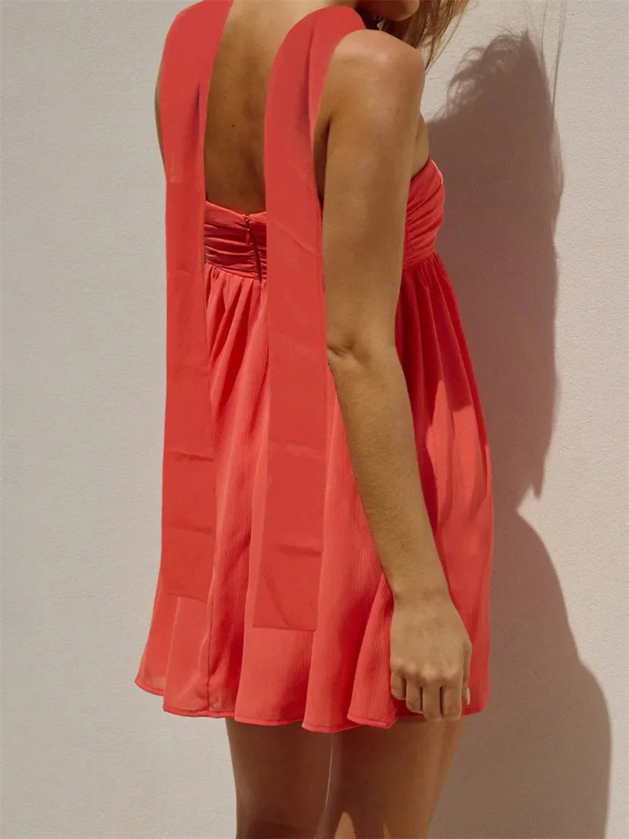 Ruffles Babydoll Strapless  Metal Flower Mini Dress