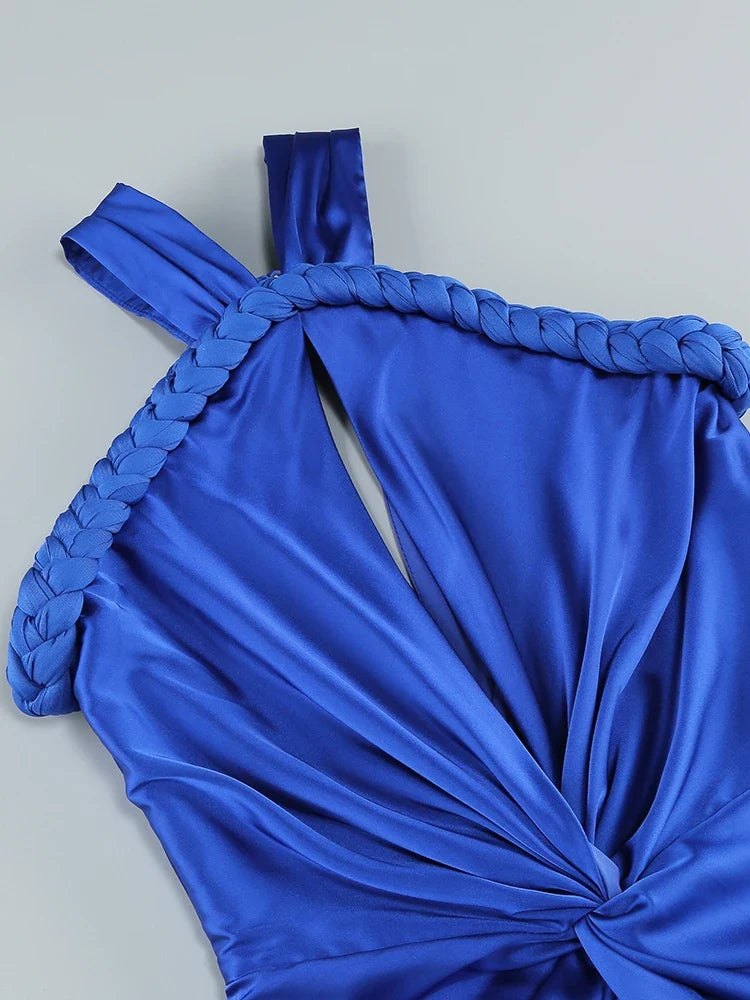 Braided Strap Satin Twisted Maxi Dress