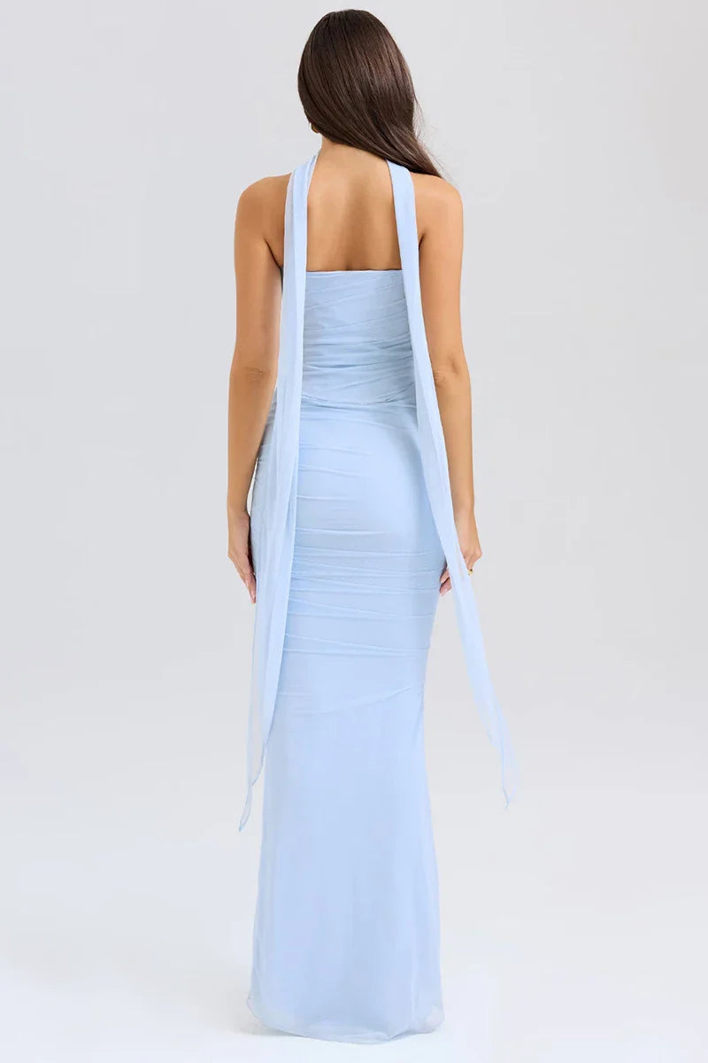Corset Top With Long Scarves  And Body-con Midi Skirt Set