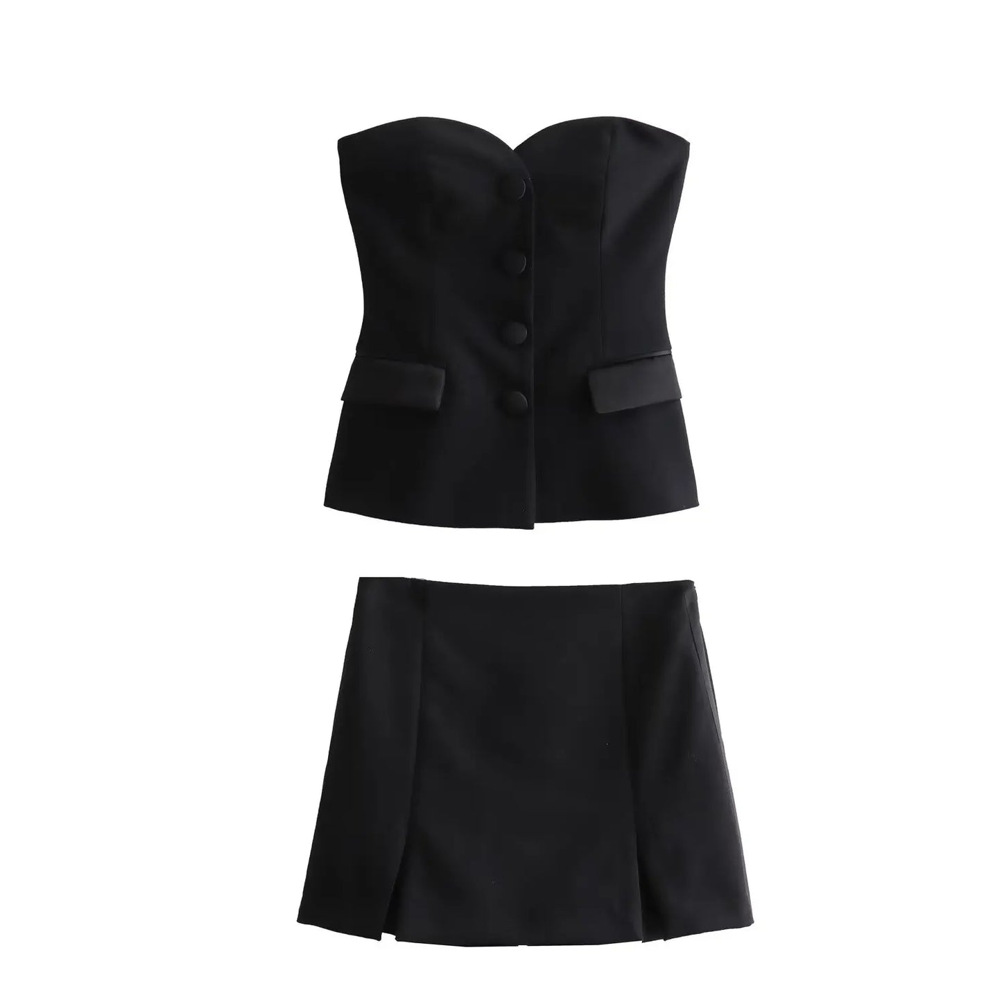 Tight Corset Top and High Waist A-line Slim Fit Short Skirt Set
