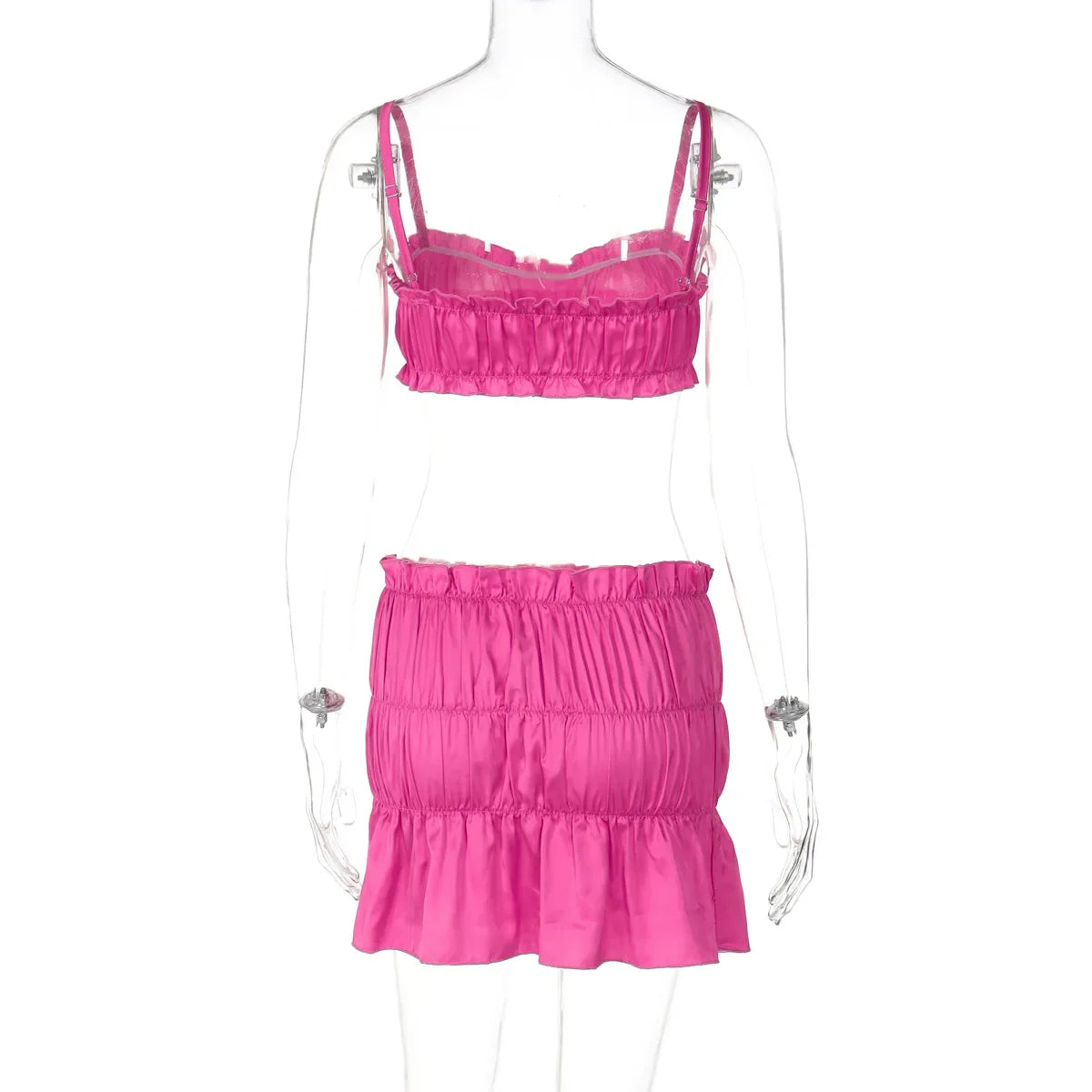 Ruched Satin Bralette And Mini Skirt Set