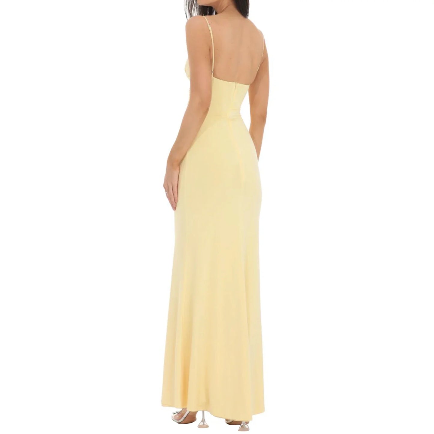 Solid Lace Trim Cowl Neck Maxi Dress