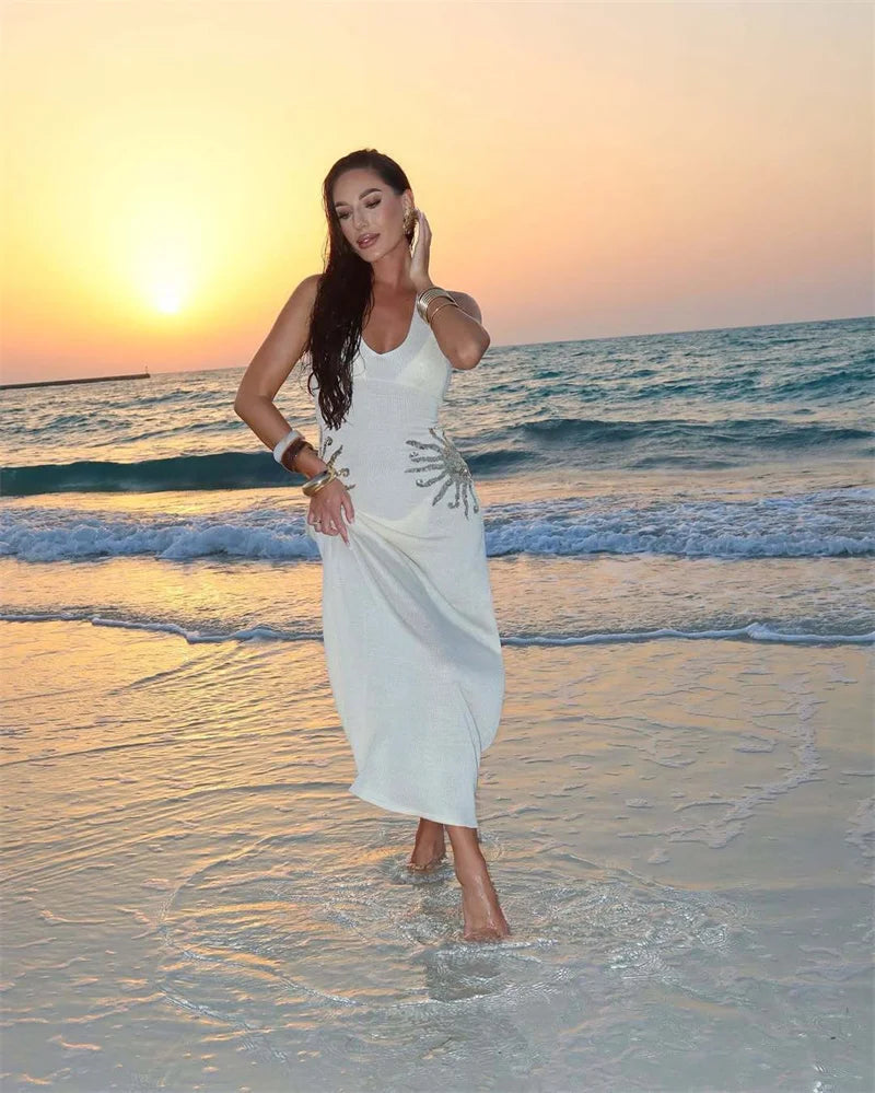 Sequins Embroidered Knit Maxi Dress