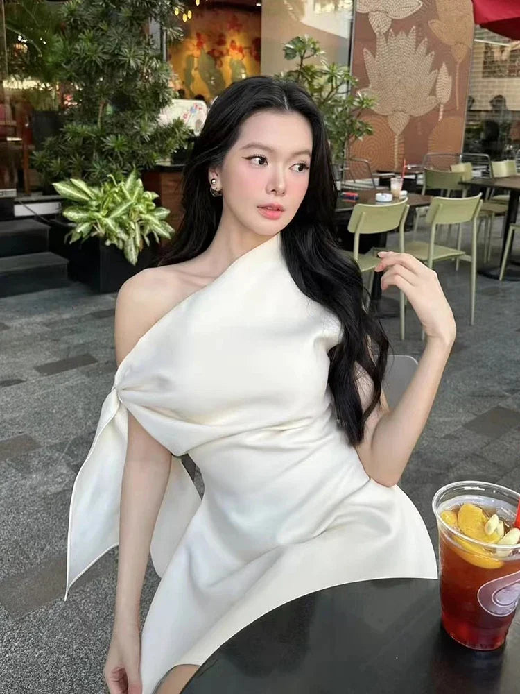 One Shoulder Tie-up Mini Dress