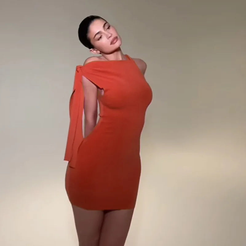 Sleeveless Tie Up Sleeve Mini Bodycon Dress