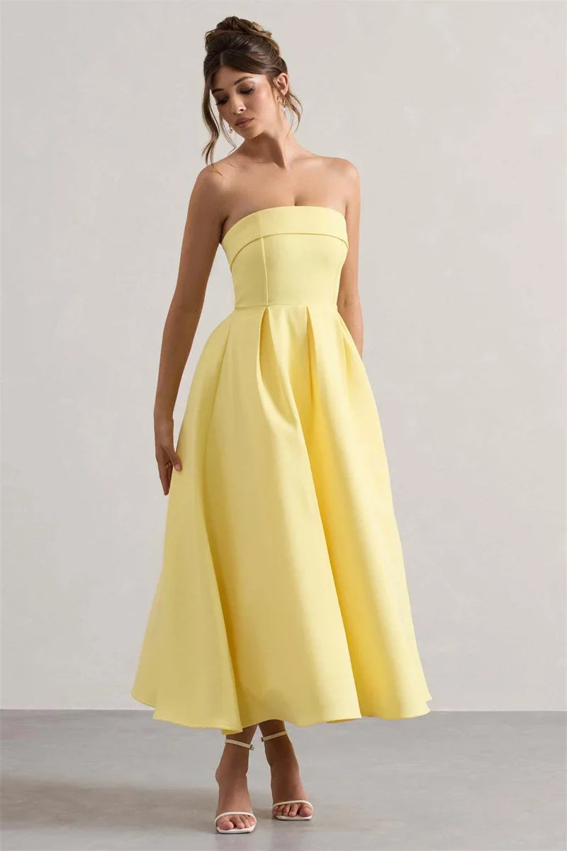 Strapless Solid Midi Dress