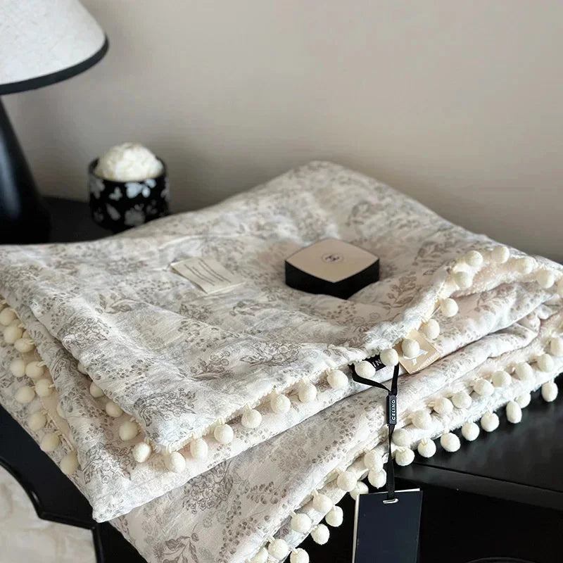 Fleece Blanket Light Luxury Ins Crepe Cotton Multi-functional Small Blanket Office Nap Blanket Shawl Cover Blanket