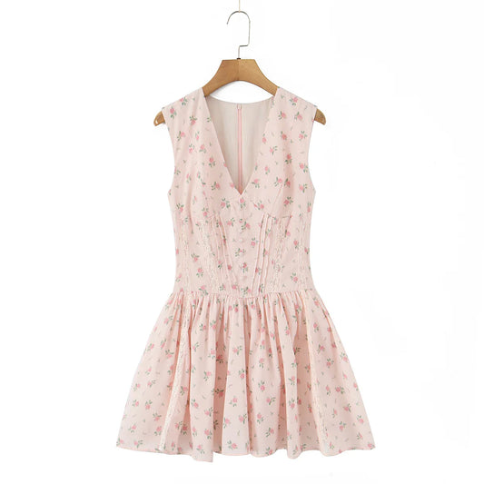 V Neck Mini Sleeveless Dress