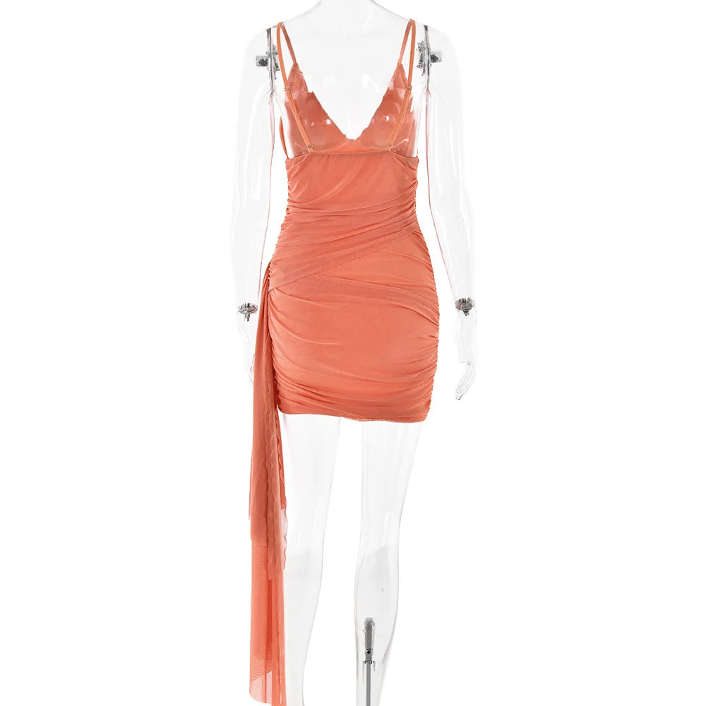 Orange V-neck Bandage Bodycon Mini Dress