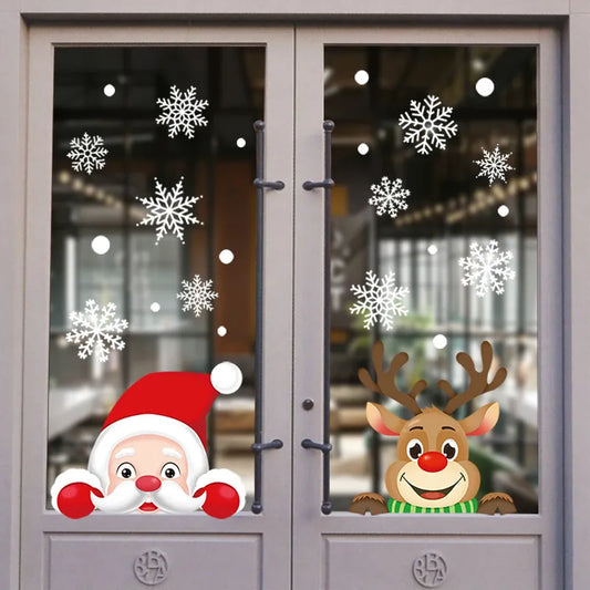Christmas Window Stickers Santa Claus Snowflake DIY Wall Decal Christmas Decorations For Home New Year Ornaments Gift