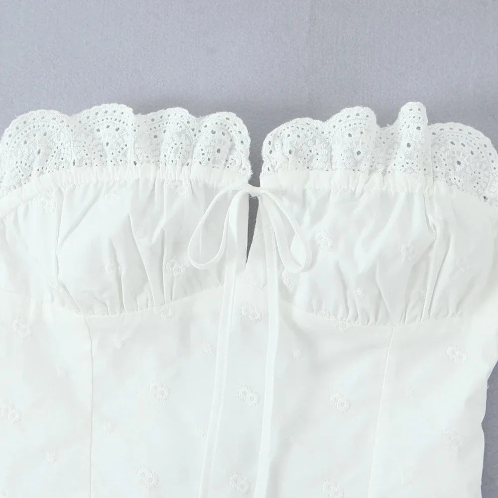 Tube White Eyelet Design Crop Top