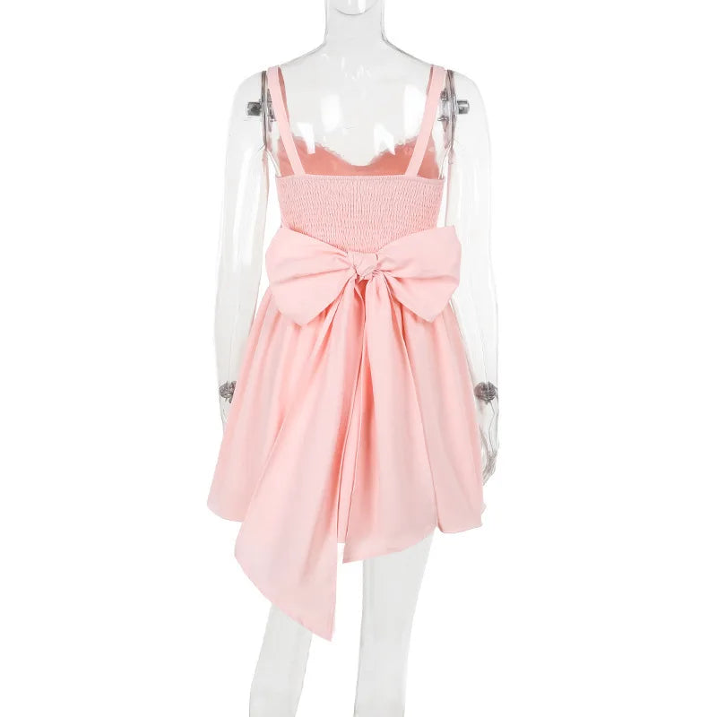 Strappy Ruched Large Bow Mini Dress