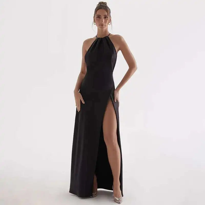 Satin High Split Open Back Maxi Dress
