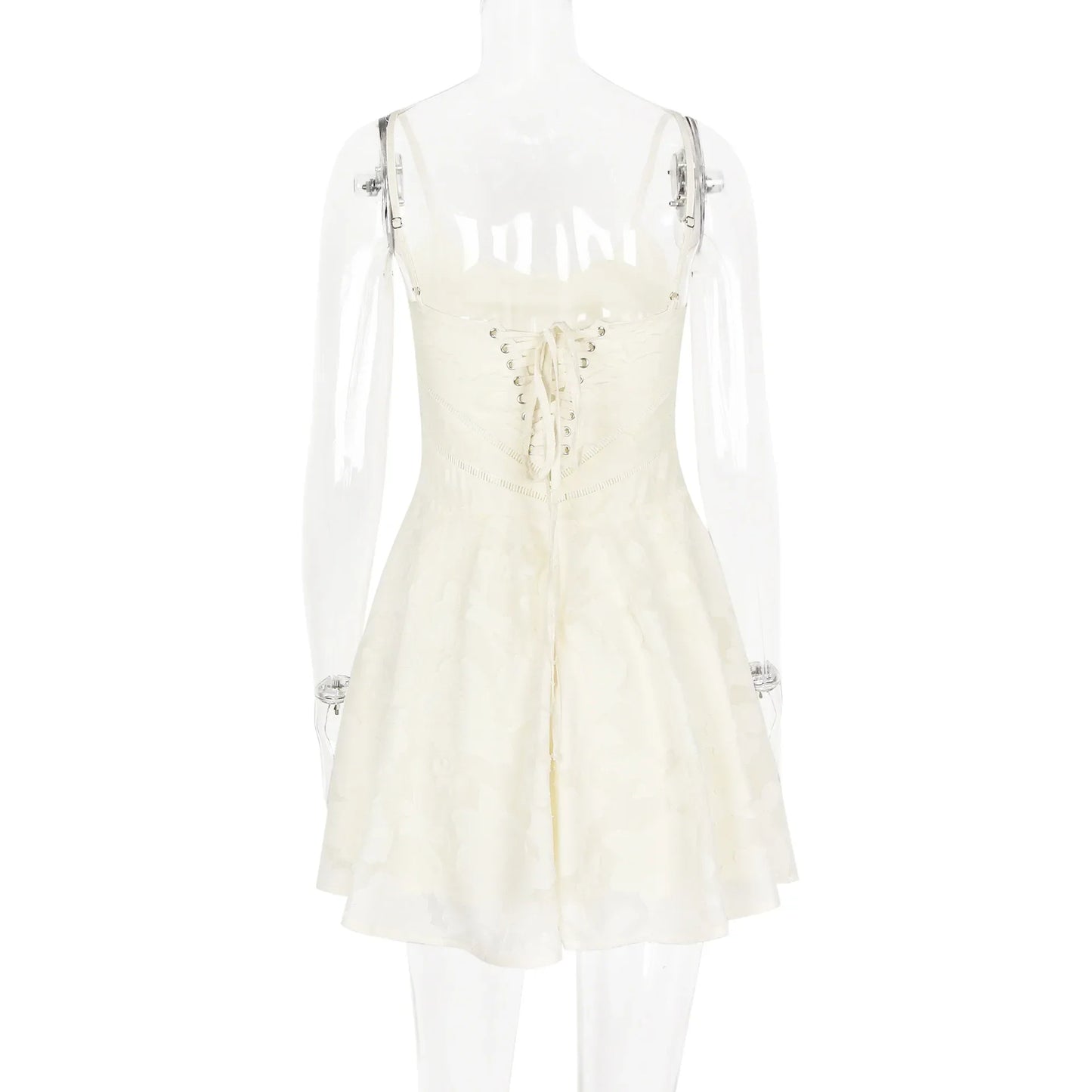 Jacquard Layered Lace Up Cami Mini Dress