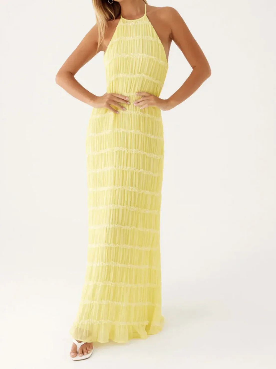 Halter Textured Open Back Maxi Dress