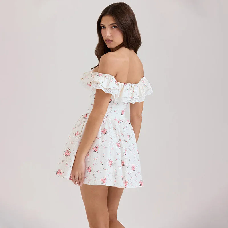 Off Shoulder Floral Printed Mini Dress