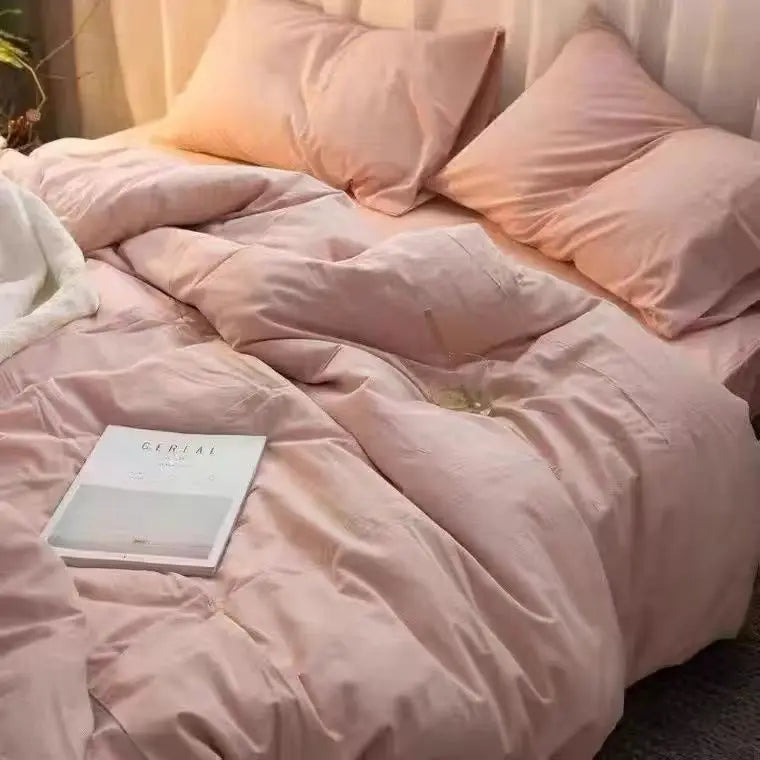 Ins Style Comfortable Bedding Set And Adult Sheets, Solid Color Skin Friendly Down Duvet Cover Set No Filling