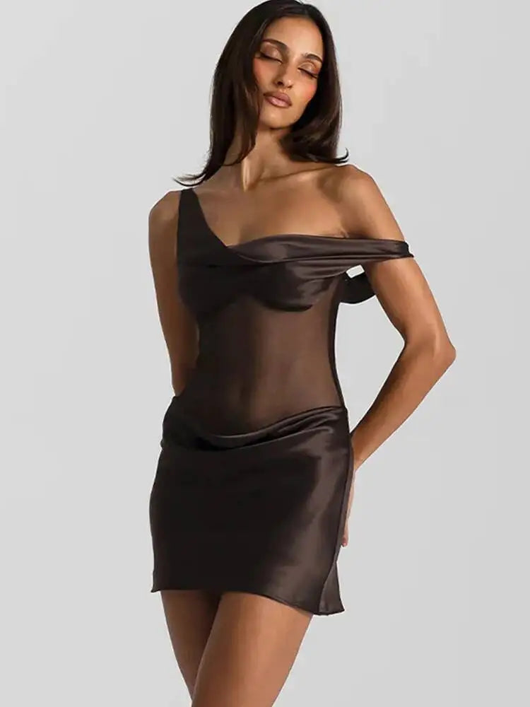 Satin See Through Patchwork Mini Dress