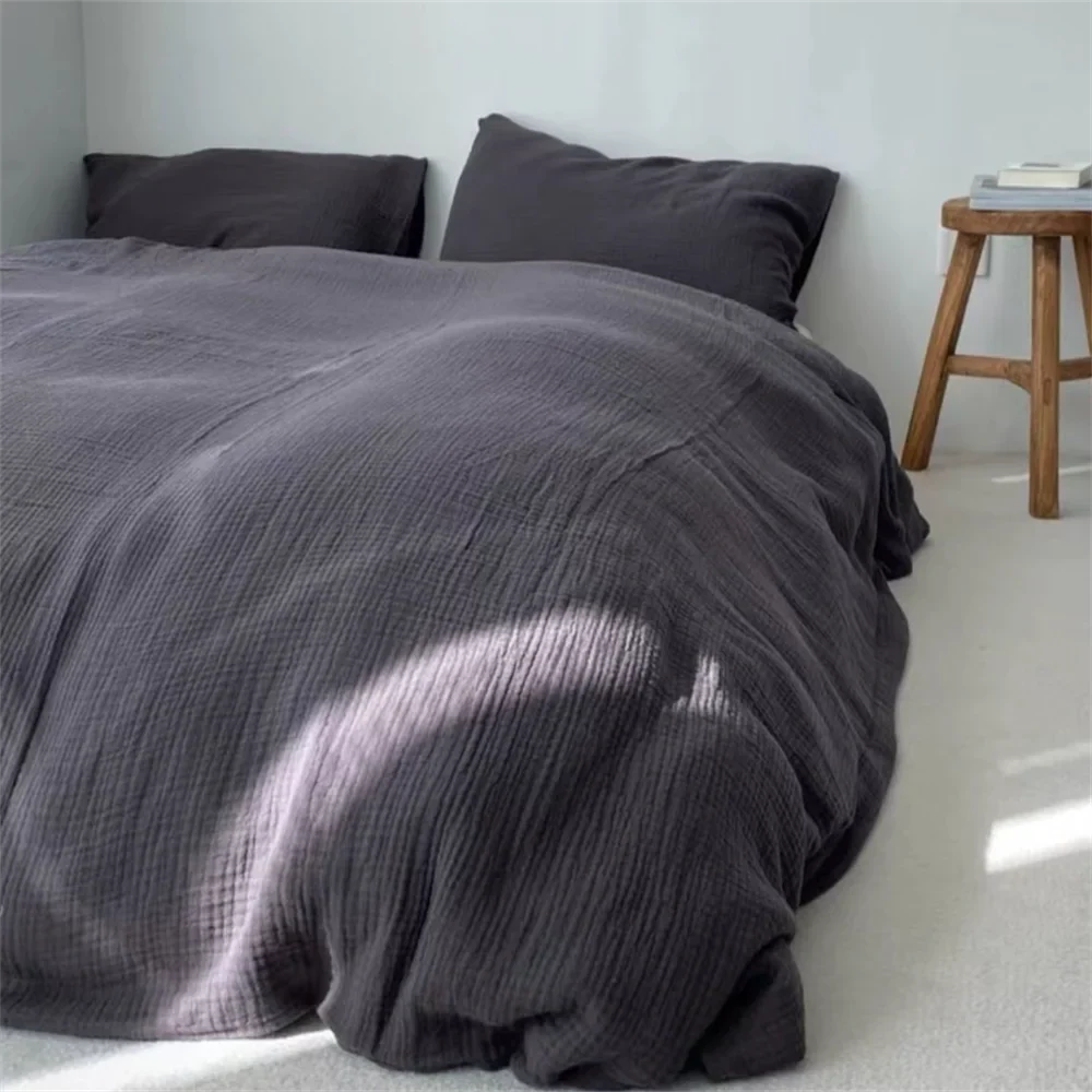 Ins Pure Washed Cotton Four-piece Bedding Set Pure Cotton 100 Solid Color Quilt Cover Set Bedding Three-piece Set