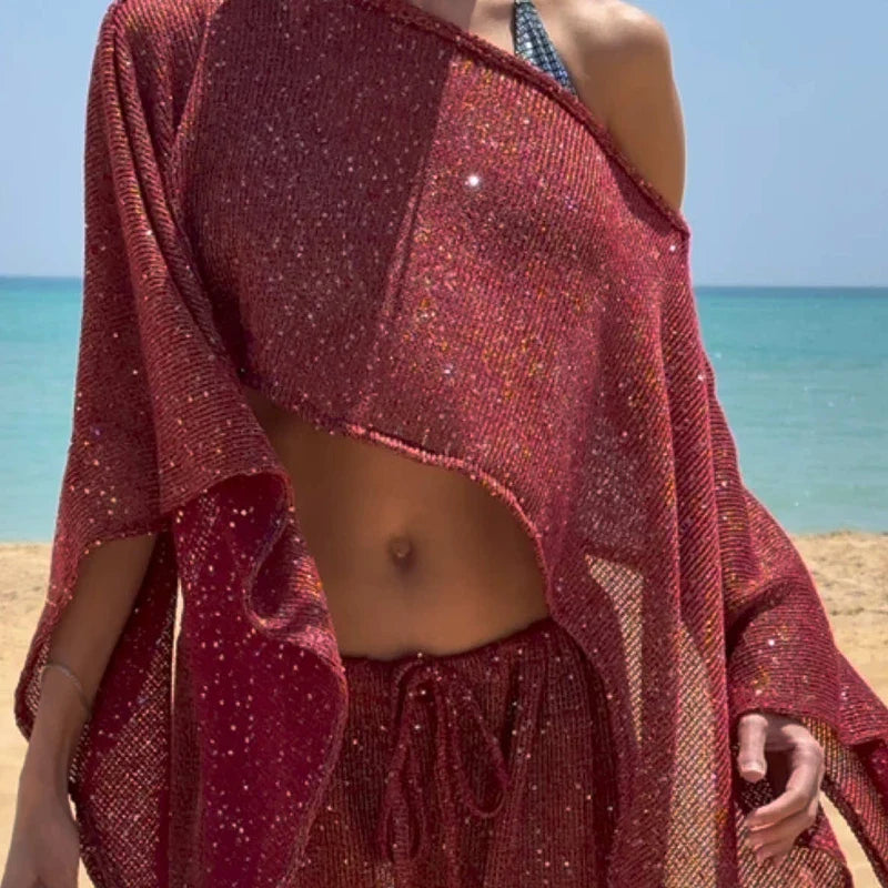 Knitted Poncho Cover-up Crop Top