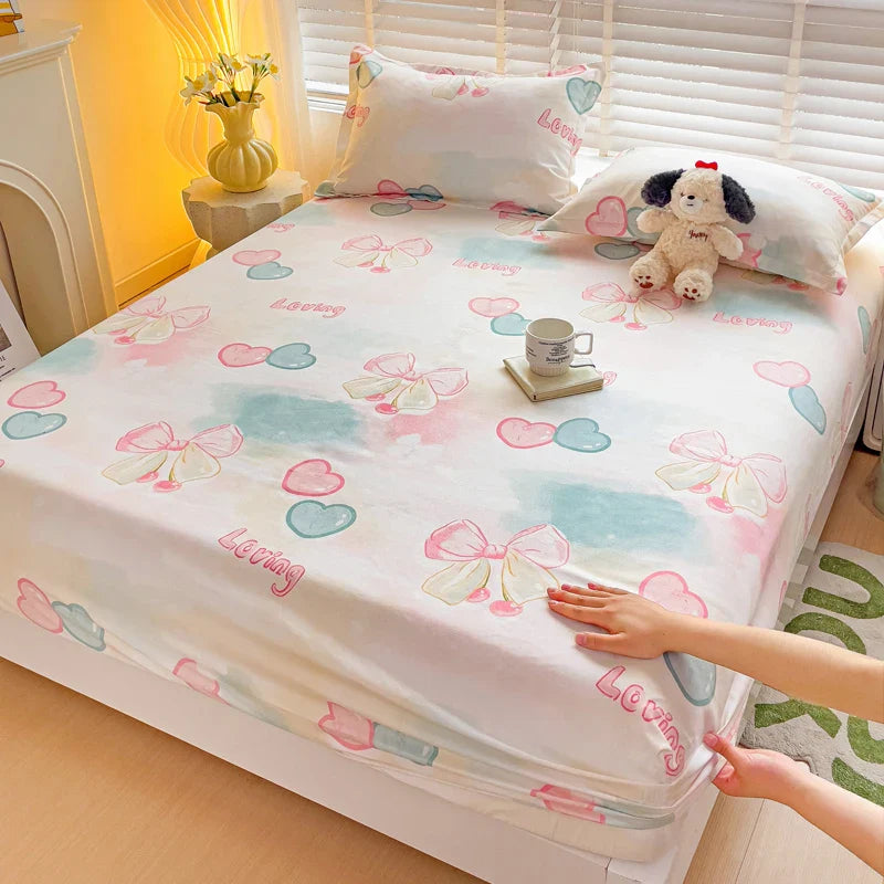 Purple Flower Bed Sheets Single/Queen/King Size Fitted Bed Sheet with Elastic Band drap de lit High Quality Mattress Cover 180