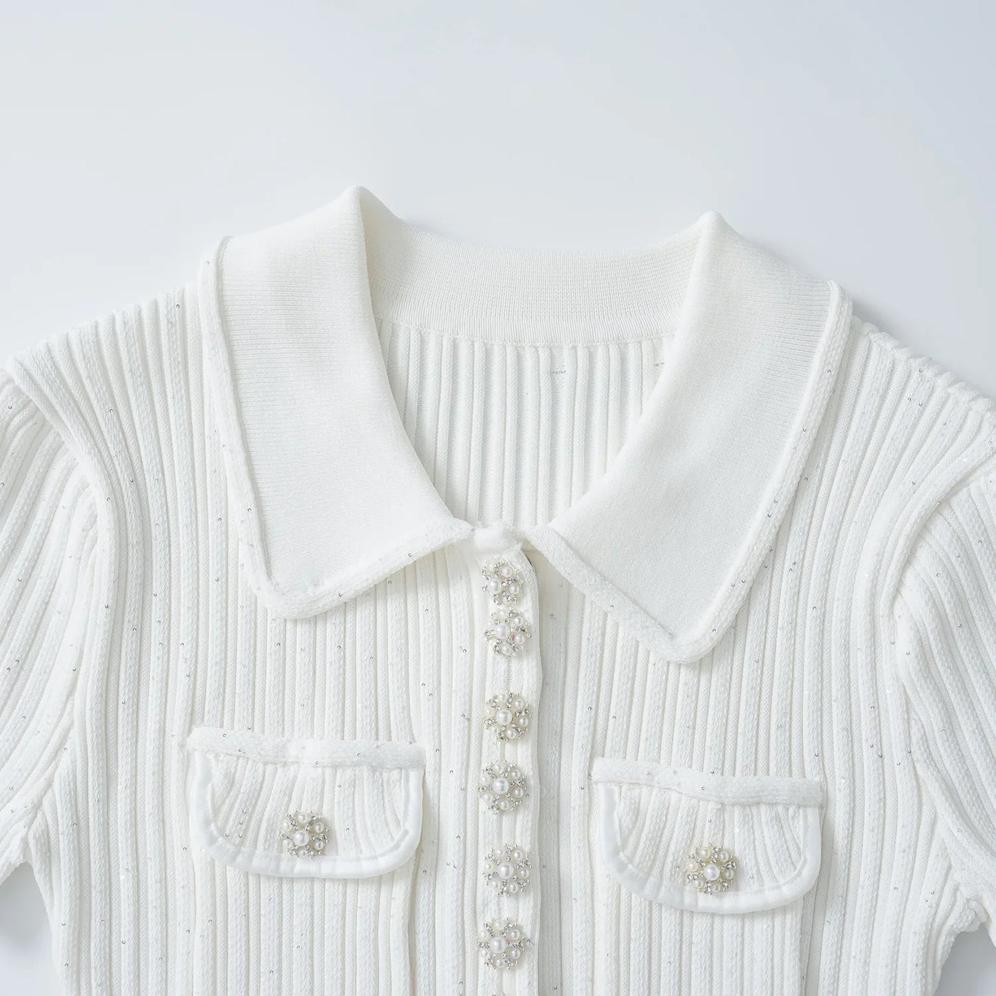 Polo Knitted Short Sleeve Single Breasted Flower Button Mini Dress