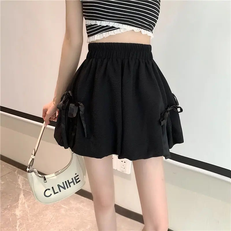 Bow Elastic Loose Bloomer Shorts