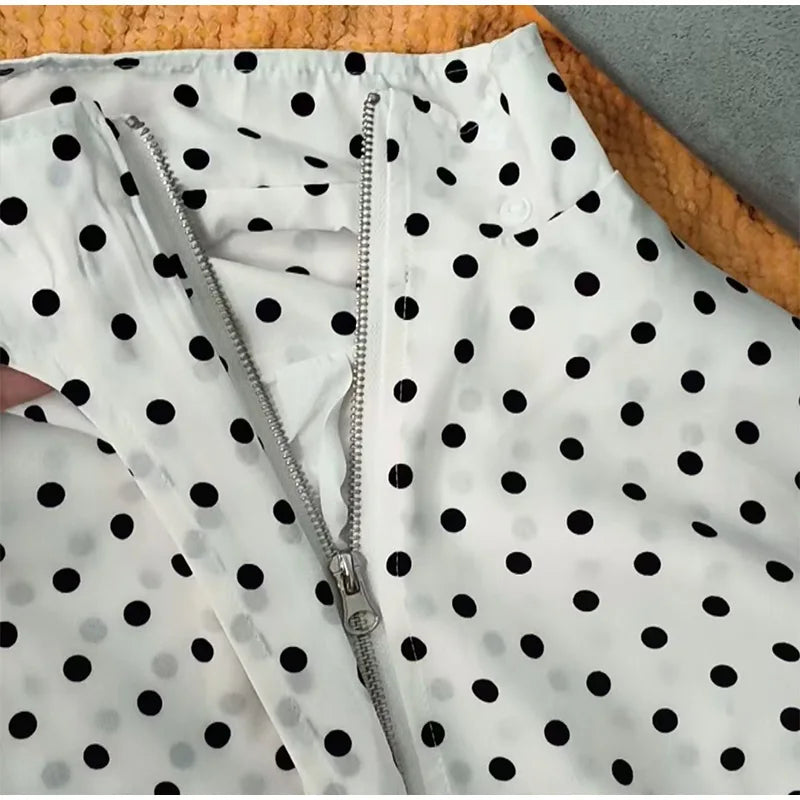 White Polka Dot Zipper Jacket And Shorts Set