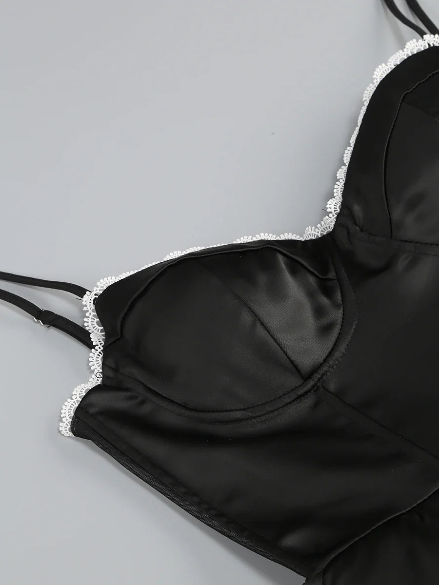 Satin Tulle Frill Strap Mini Dress