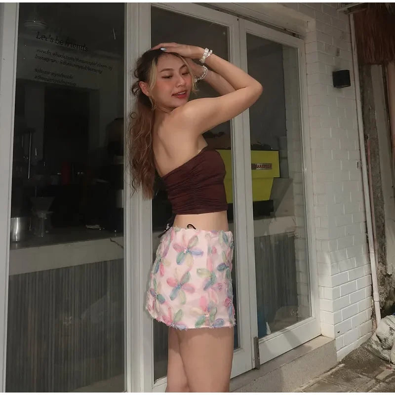 Sequins Flower Rainbow Mini Skirt