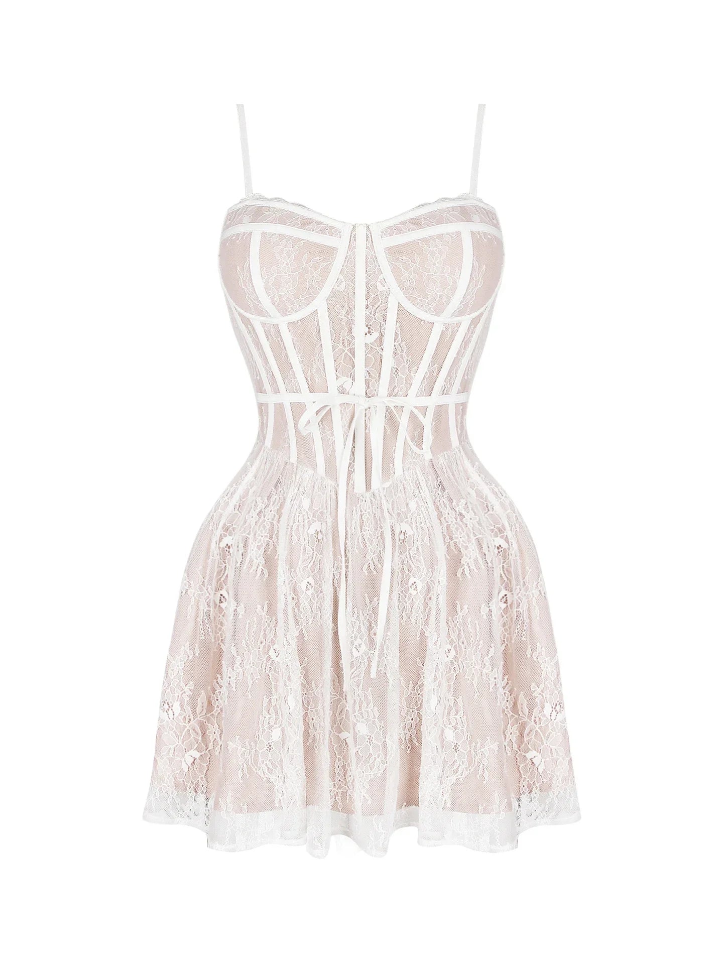 White Lace Corset Strap Mini Dress