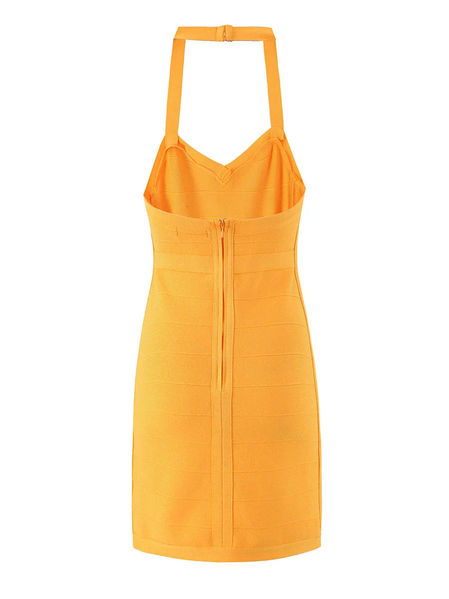 Solid Ribbed Halter Bandage Mini Dress