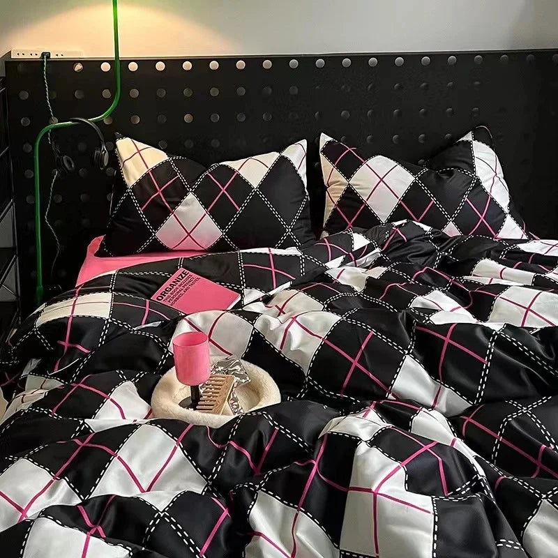 Nordic Princess Pink Bedding Set Girls Boys Single Double Size Flat Sheet Duvet Cover Pillowcase Bed Linens Home Textile