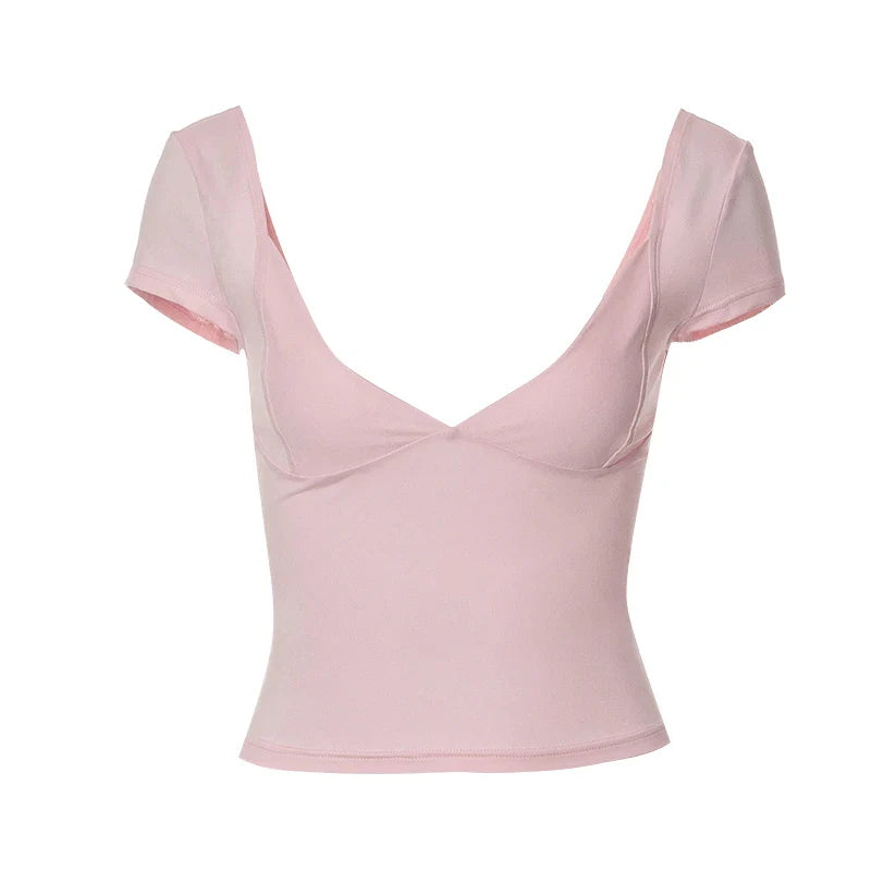 Deep Neck Short Sleeve Top