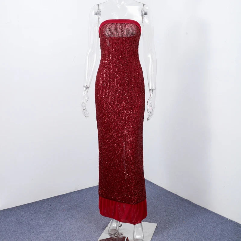Strapless Sequin Maxi Dress