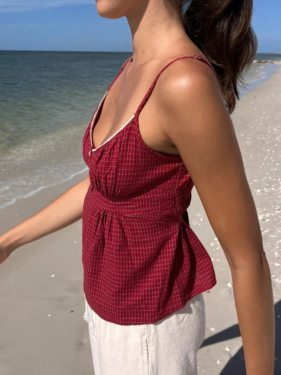 Plaid Printed Babydoll Cami Top