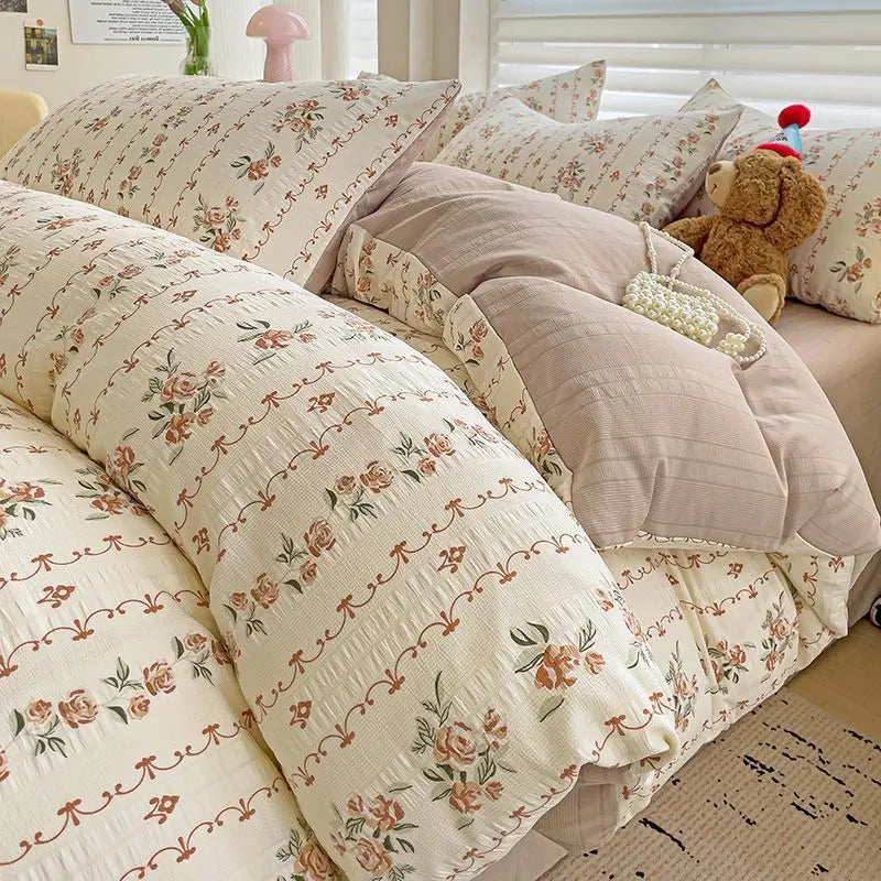 Pink Floral Duvet Cover Set Flowers Sheet Pillowcase Soft Cover No Filling Warm Bed Linen Twin Full Queen Size Home Bedding Set