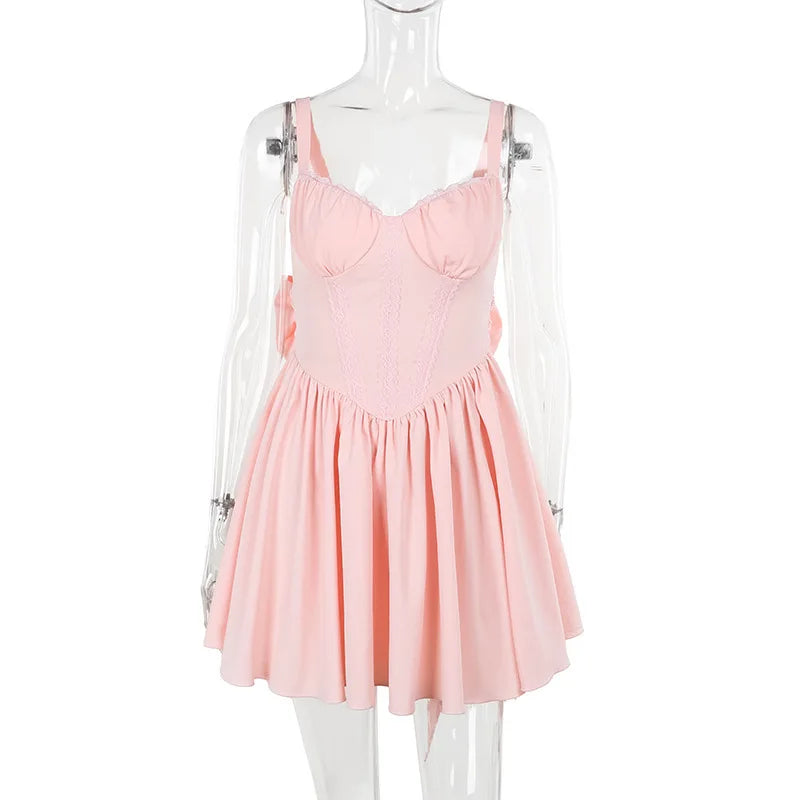 Strappy Ruched Large Bow Mini Dress