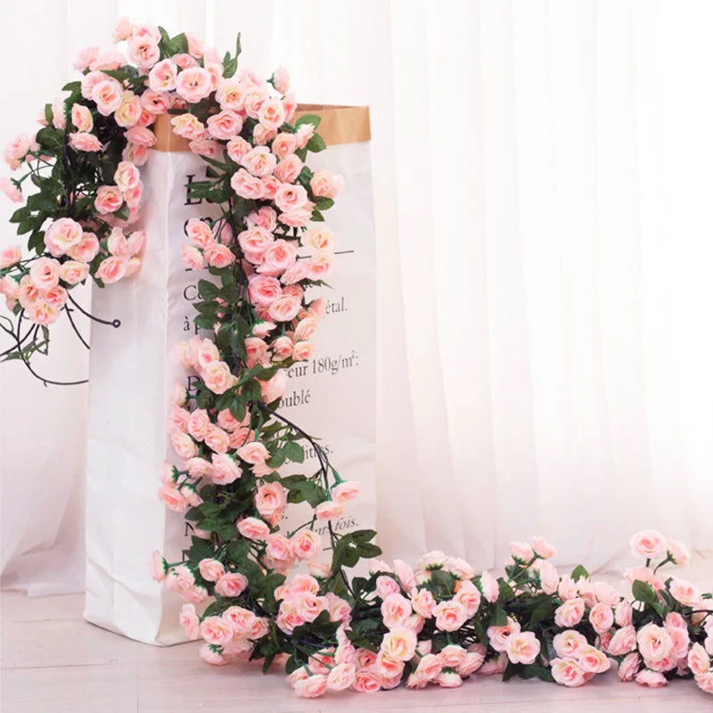 Artificial Flowers Rose Vine Hanging Silk Flower Garland for Garden Party Wedding Decor Home Christmas Decoration Fake Flower