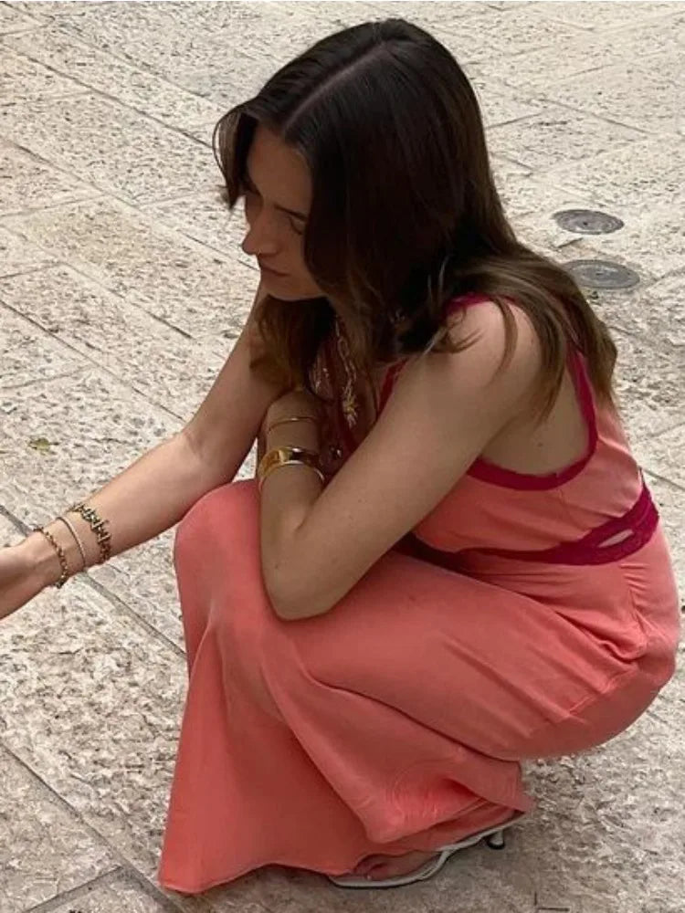 Lace Patchwork V-Neck Maxi Dress